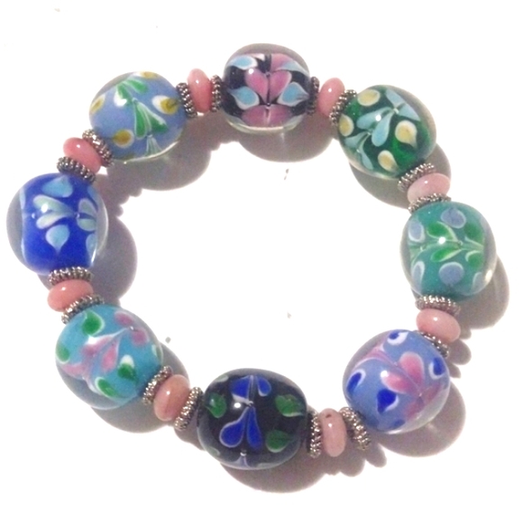 Jewelry - VINTAGE MULTICOLORED MURANO LAMPWORK GLASS BEADED STRETCH BRACELET